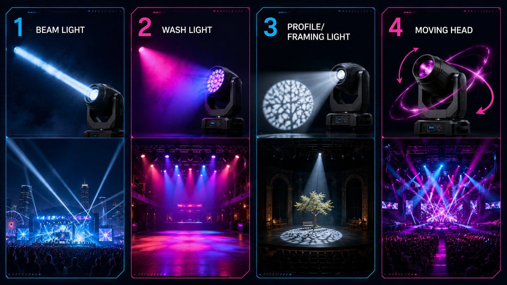 Different Type of stage lights さまざまなタイプのステージライト